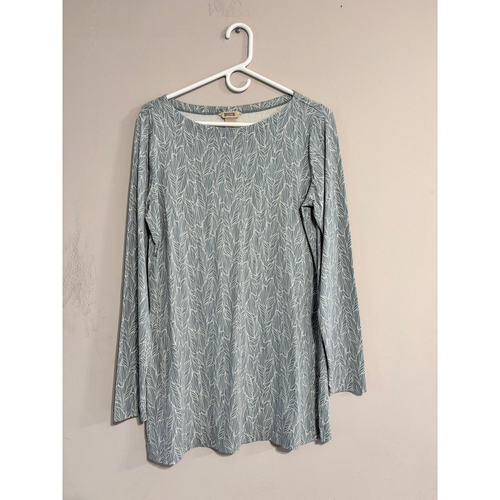 Duluth Trading Co Womens Blue Leaf Print Pima Cotton Modal Long Sleeve Tunic M
